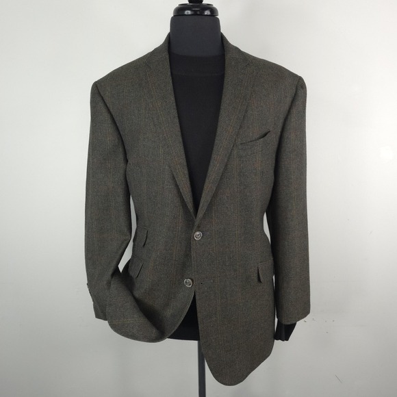 Jos A Bank 1905 Blazer Mens 43R Brown Plaid Wool Sport Coat Jacket Tailored Fit